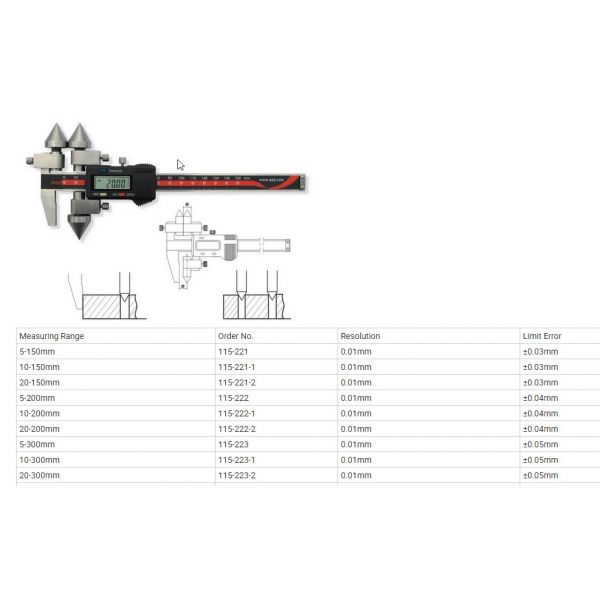 Anyi Apothem Centreline Digital Caliper (Distances Between Hole and Edge) 20-150mm 115-221-2