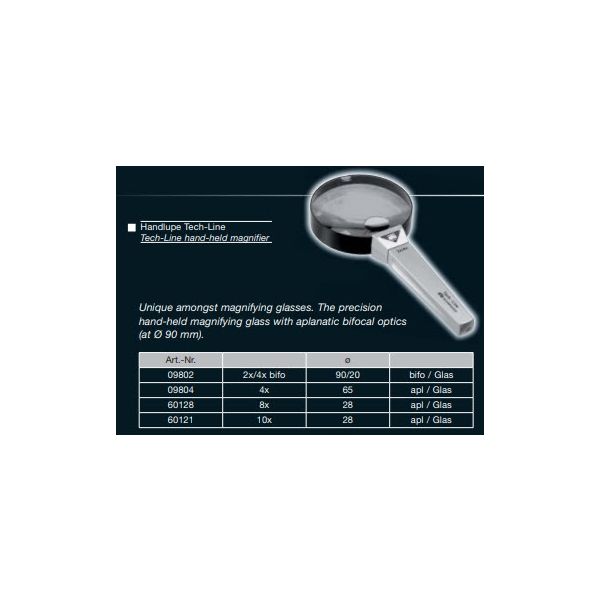 Swiss handheld magnifier Tech-Line Bifo, 2x/4x; Ø90/Ø20mm, bifocal, 09802