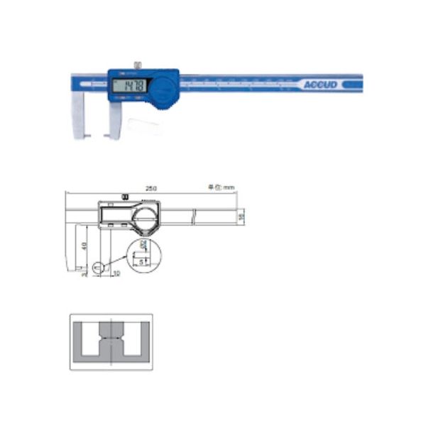 Accud Outside Groove Digital Calipers With Round Points 0-150mm/0-6" Resolution .01mm/.0005'' 134-006-11