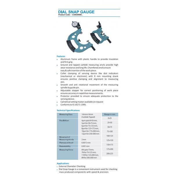 Aditya C1002010025 Metric Dial Snap Meters No.: Range: 0-25mm without indicator