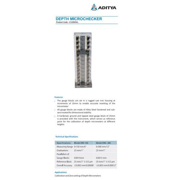 Aditya Metric Depth Micrometer Checker 0-150mm, Accuracy : 0.002 mm C1105010150