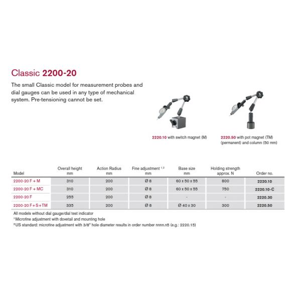 FISSO 3328.15 Classic Line Model: 3300-28 F + M - 3D articulated gauging arm with on off magnet, 3/8" Stem with 3/8"-8mm bushing. Indicator Not supplied
