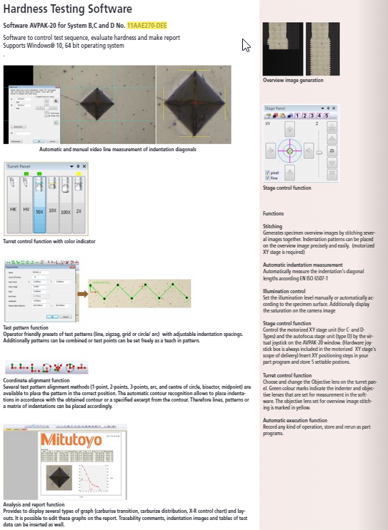 AVPAK-20 V3.1 MM/INCH Software for hardness testing machines 11AAE270-DEE