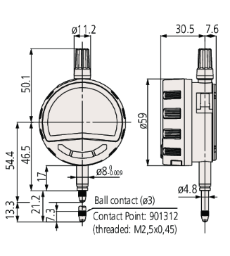 Mitutoyo 543-707B (0.01mm/0.001mm) ABSOLUTE Low Force Digital Indicator ID-CX Lug Back 0-12.7mm (0-0.5″) 3/8" stem