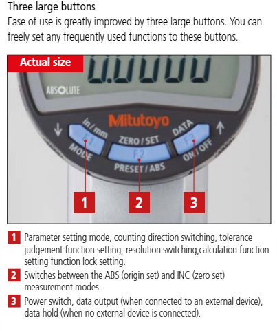 Mitutoyo 543-731B (0.01mm/0.001mm) ABSOLUTE Digital Indicator ID-CX Flat Back 0-50mm (0-2″) 8mm stem