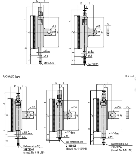 Dial Gauge, Lug Back, ISO Type 10mm, 0,01mm 3046A Scale ±0-100