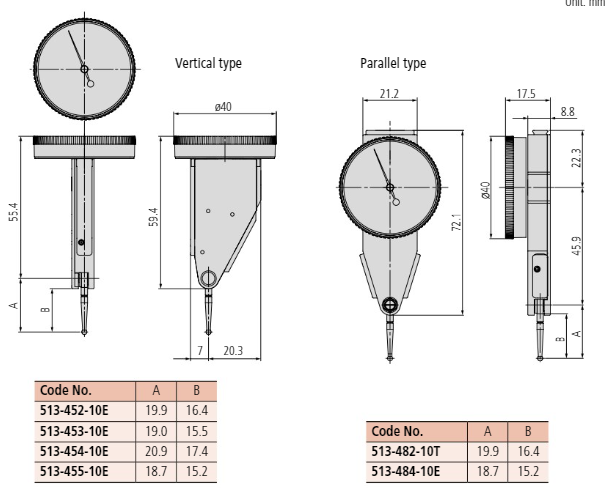 Dial Test Indicator Set, Vertical Type 0.008", 0.0001", 9.52mm Stem 513-453-10T