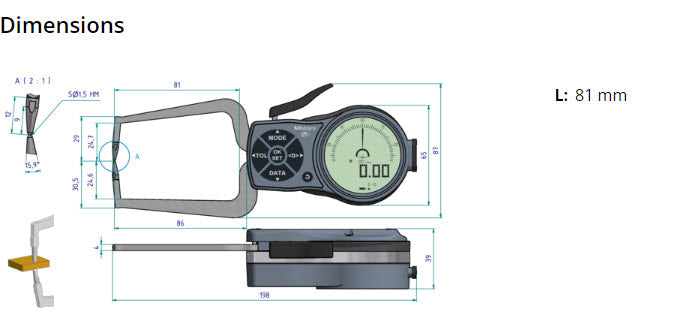 Mitutoyo External Digital Caliper Gauge 209-932 Range 0-20mm (Kroeplin equivalent K220)