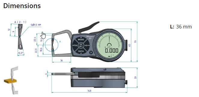 Mitutoyo External Digital Caliper Gauge 209-930, Range 0-10mm (Kroeplin Equivalent K110)