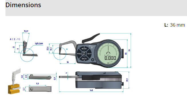 Mitutoyo External Digital Caliper Gauge 209-933 0-20mm (Kroeplin Equivalent K2R20)