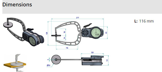 Mitutoyo External Digital Caliper Gauge 209-953, 0-30mm With Disc 50mm ( Kroeplin Equivalent K330T)