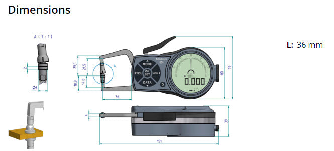 Mitutoyo External Digital Caliper Gauge 209-931, 0-10mm Disc 6mm ( Kroeplin Equivalent K110T)