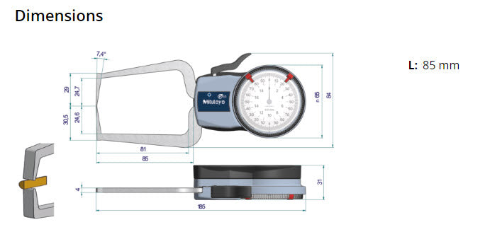 Mitutoyo Internal Dial Caliper Gauge  209-405, 0-20mm ( Kroeplin Equivalent D220S)