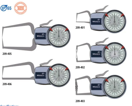 Mitutoyo External Dial Caliper Gauge , 0,005mm 209-922  0-50mm, Measuring Contact: Carbide ball ø3mm / bevel, radius 0.75mm ( Kroeplin Equivalent D4R50S)