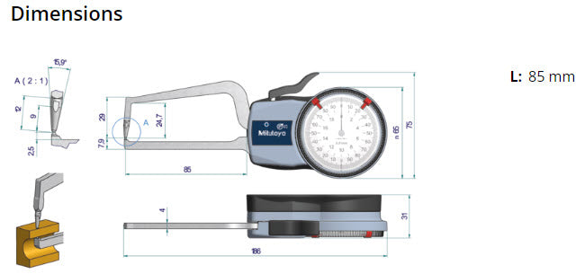 Mitutoyo External Dial Caliper Gauge , 0,005mm 209-407, 0-20mm ( Kroeplin Equivalent D2R20)