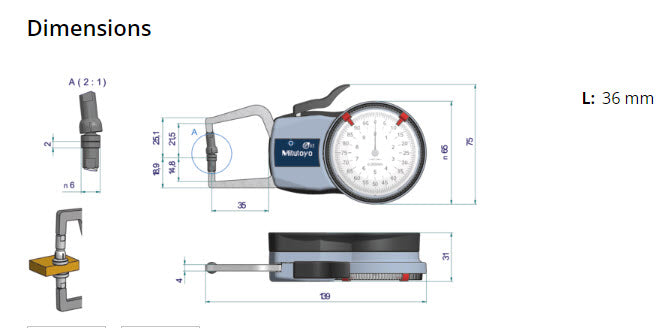 Mitutoyo External Dial Caliper Gauge , 0,005mm 209-403, 0-10mm ( Kroeplin Equivalent D110T)