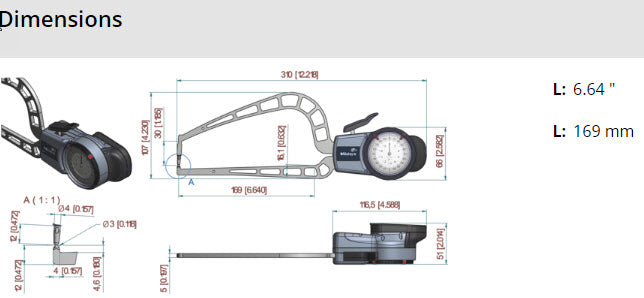 Mitutoyo External Dial Caliper Gauge 209-917, 0-2" Grad .001" Wall thickness ( Kroeplin Equivalent D9R50)