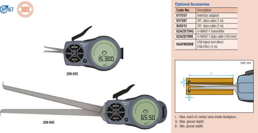 Mitutoyo Internal Digital Caliper Gauge 209-939, 40-60mm ( Kroeplin Equivalent L240)