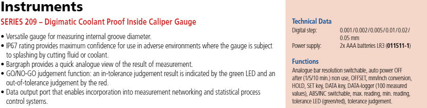 Mitutoyo Internal Digital Caliper Gauge 209-934, 2.5-12.5mm/.1-.5" ( Kroeplin Equivalent L102)