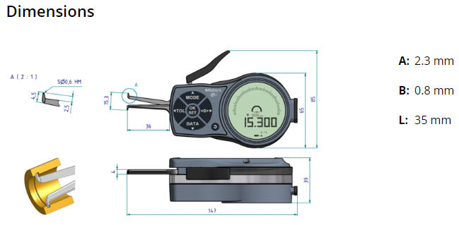 Mitutoyo Internal Digital Caliper Gauge 209-935, 5-15mm (Kroeplin Equivalent L105)