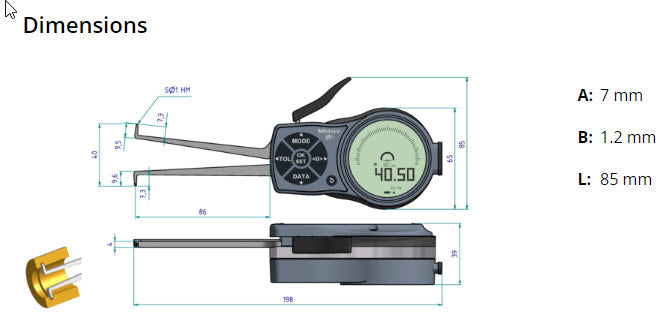 Mitutoyo Internal Digital Caliper Gauge 209-937, 20-40mm/.8-1.6" ( Kroeplin Equivalent L220)