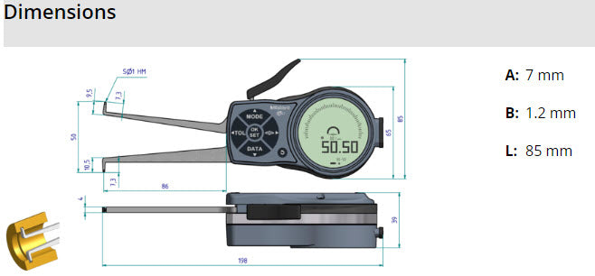 Mitutoyo Internal Digital Caliper Gauge 209-938, 30-50mm ( Kroeplin Equivalent L230)