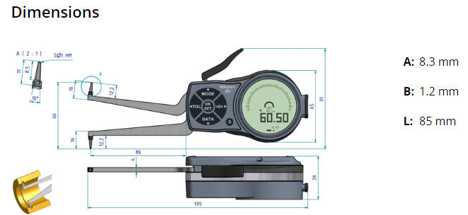 Mitutoyo Internal Digital Caliper Gauge 209-939, 40-60mm ( Kroeplin Equivalent L240)