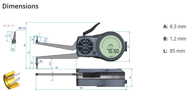 Mitutoyo Internal Digital Caliper Gauge 209-940, 50-70mm/2-2.8"( Kroeplin Equivalent L250)