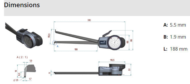 Mitutoyo Metric Internal Dial Caliper Gauge 15-65mm, 0,005mm 209-901 (Kroeplin Equivalent H415)