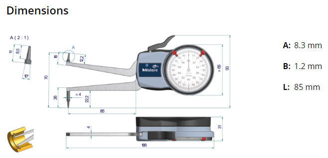 Mitutoyo Metric Internal Dial Caliper Gauge 50-70mm 0,01mm 209-306 (Kroeplin Equivalent H250)