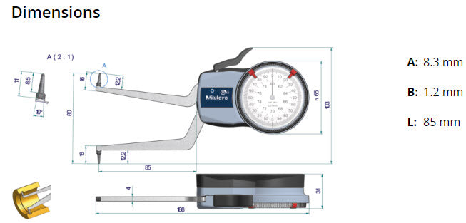 Mitutoyo Metric Internal Dial Caliper Gauge 60-80mm 0,01mm 209-307 (Kroeplin Equivalent H260)