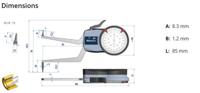 Mitutoyo Metric Internal Dial Caliper Gauge 70-90mm 0,01mm 209-308 (Kroeplin Equivalent H270)