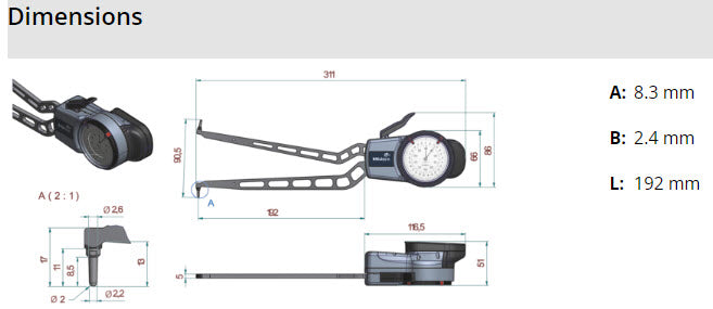 Mitutoyo Metric Internal Dial Caliper Gauge 40-90mm 0,01mm 209-902 (Kroeplin Equivalent H440)