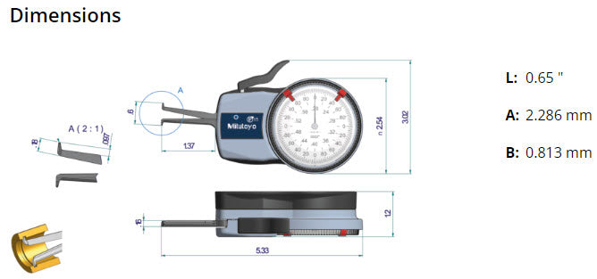 Mitutoyo Metric Internal Dial Caliper Gauge .2-.6" x .0002" 209-351 (Kroeplin Equivalent H605)