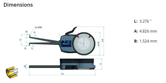 Mitutoyo Metric Internal Dial Caliper Gauge .4-1.2" x .0002" 209-352 (Kroeplin Equivalent H710