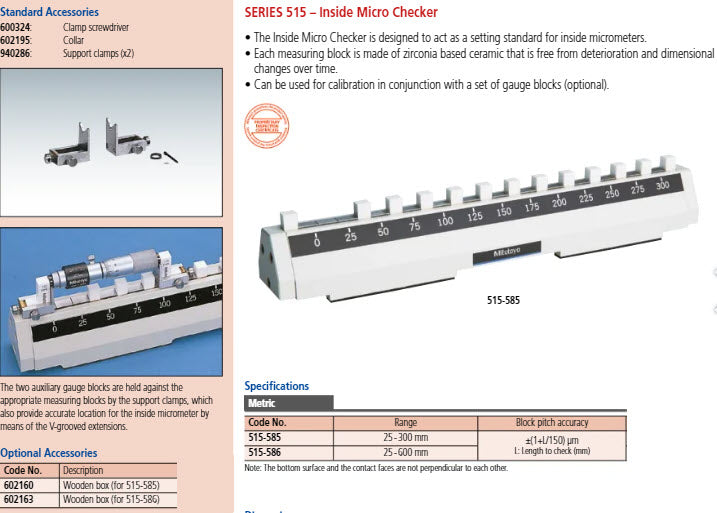 Mitutoyo Inside Micrometer Checker 25-600mm 515-586