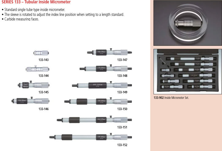 Tubular Inside Micrometer Set 50-300mm, (10 pcs.) 133-902