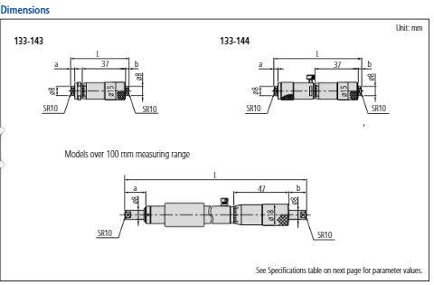 Mitutoyo Tubular Inside Micrometers 133-143 Range 50-75mm Graduation .01mm Accuracy .003mm