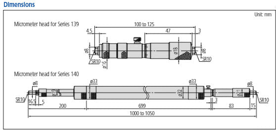 Tubular Inside Micrometer with Extension 1000-3000mm 140-158