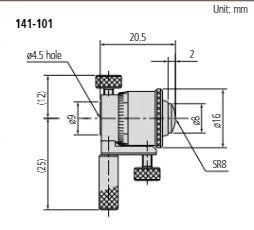 Mitutoyo Inside Micrometer, Interchangeable Rods 1-2", with 2 Rods, Carbide Measuring Faces 141-104