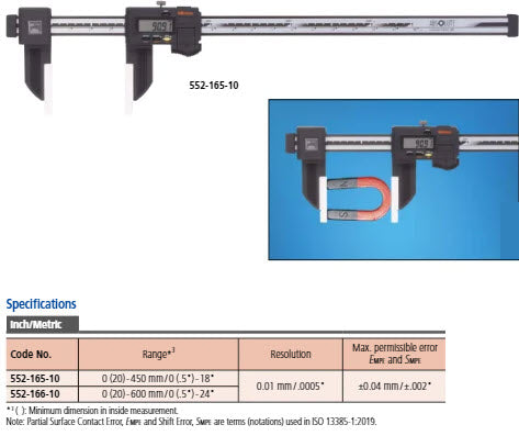 Mitutoyo Digital ABS Carb. Fibre Caliper Ceramic Inch/Metric, 0-450mm/0-18", IP66 552-165-10