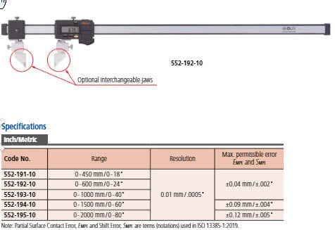 Mitutoyo Digital ABS Carb. Caliper Inter. Jaws Inch/Metric, 0-2000mm/0-80", IP66 552-195-10