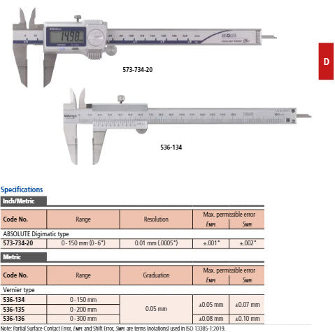 Mitutoyo Vernier Point Caliper 0-200mm, 0,05mm, Metric 536-135