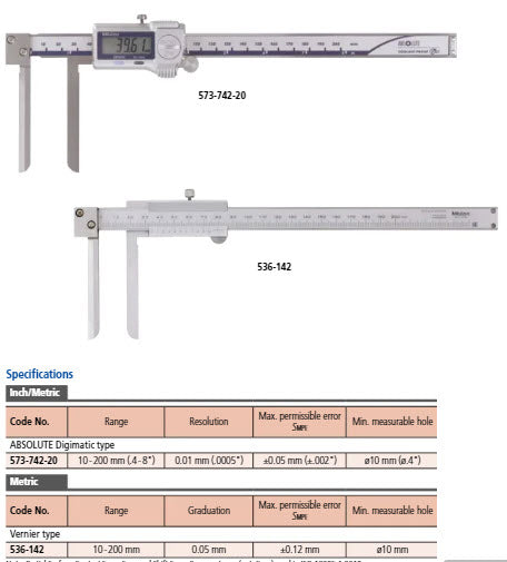 Mitutoyo Digital ABS Knife-Edge Caliper Inch/Metric, 10-200mm/0,4-8", IP67, Thumb Roller 573-742-20