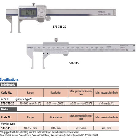 Mitutoyo Digital ABS Inside Caliper Inch/Metric, 10-160mm/0,4-6", IP67, Thumb Roller 573-745-20