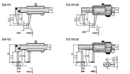 Mitutoyo Digital ABS Neck Point Jaw Caliper Inch/Metric, 0-6", IP67, Thumb Roller 573-752-20