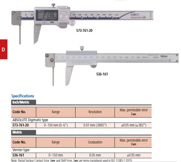 Mitutoyo Digital ABS Tube Thickness Caliper Inch/Metric, 0-150mm/0-6", IP67, Thumb Roller 573-761-20