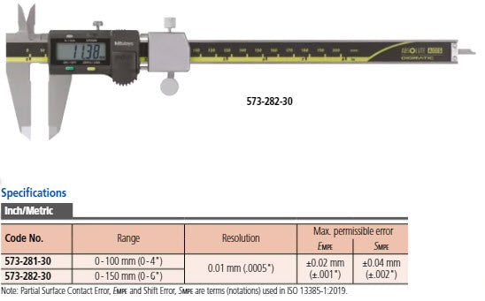 Mitutoyo Digital ABS AOS Caliper for Tolerance Inch/Metric, 0-4" 573-281-30