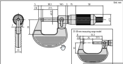 Mitutoyo Ratchet Thimble Micrometer 25-50mm, 0,001mm 102-708