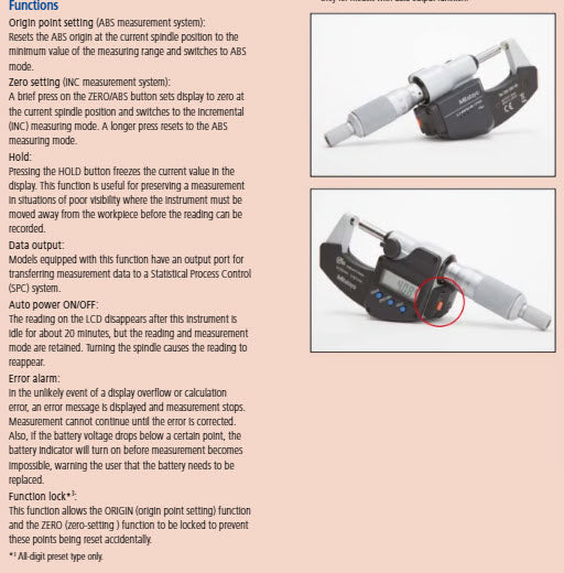 Mitutoyo Digital Micrometer IP65, Inch/Metric 175-200mm/7-8", with Output Item number: 293-353-30 Ratchet Stop